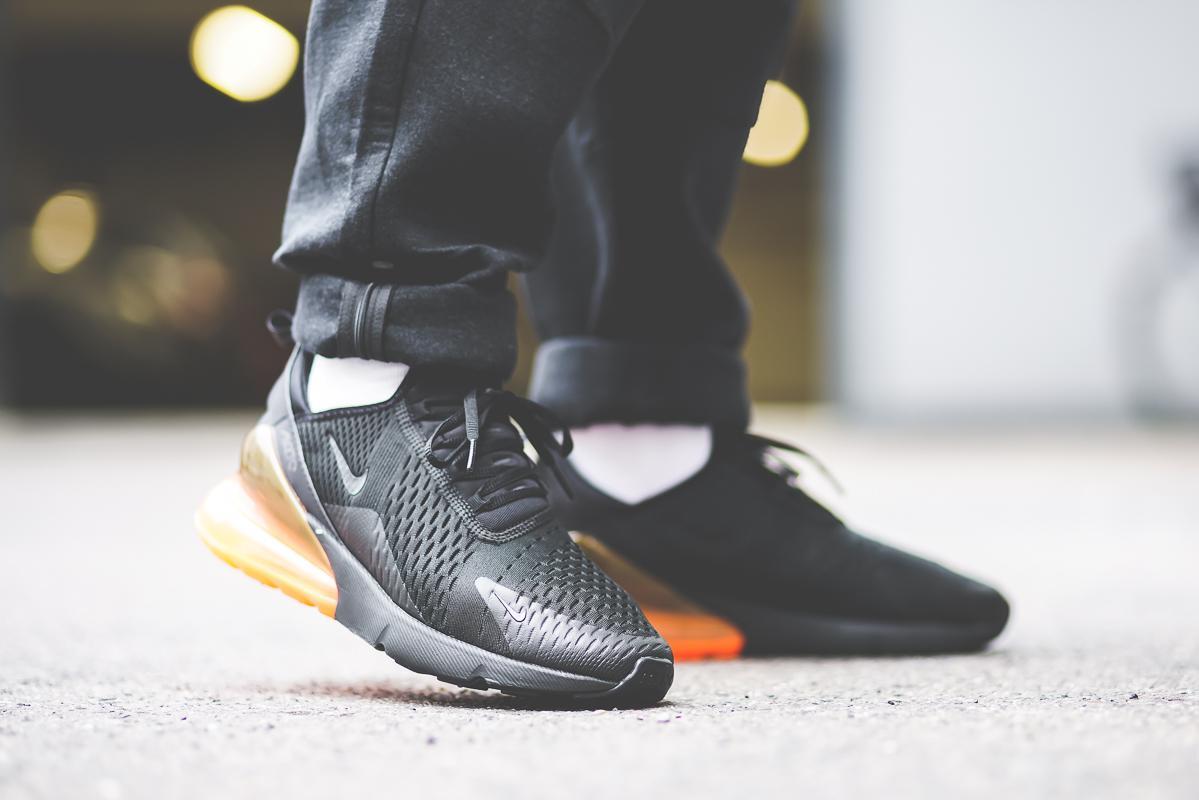 Air max 270 black orange best sale on feet